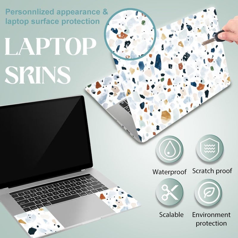 SUPERDANT Terrazzo Laptop Skin Sticker Decal Colorful Universal Laptops Notebook Skin Sticker 12 13 13.3 14 15 15.4 15.6 Inches Vinyl Laptop Cover Stickers Removable Notebook Protector White Blue - Image 3